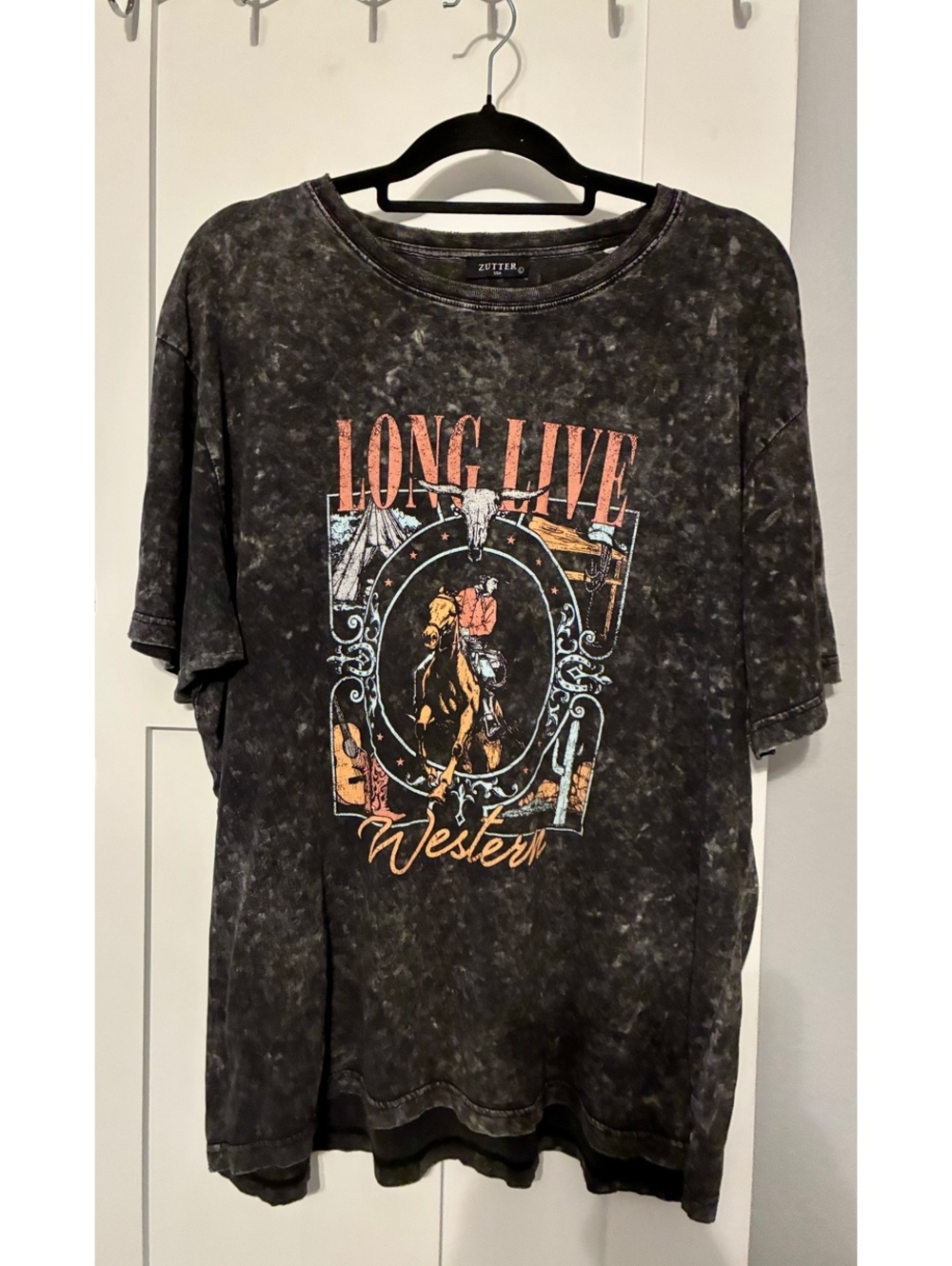 Zutter USA Long Live Western Mineral Wash Graphic Tee Shirt Size Large
